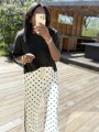 Pantalon blanc pois noir